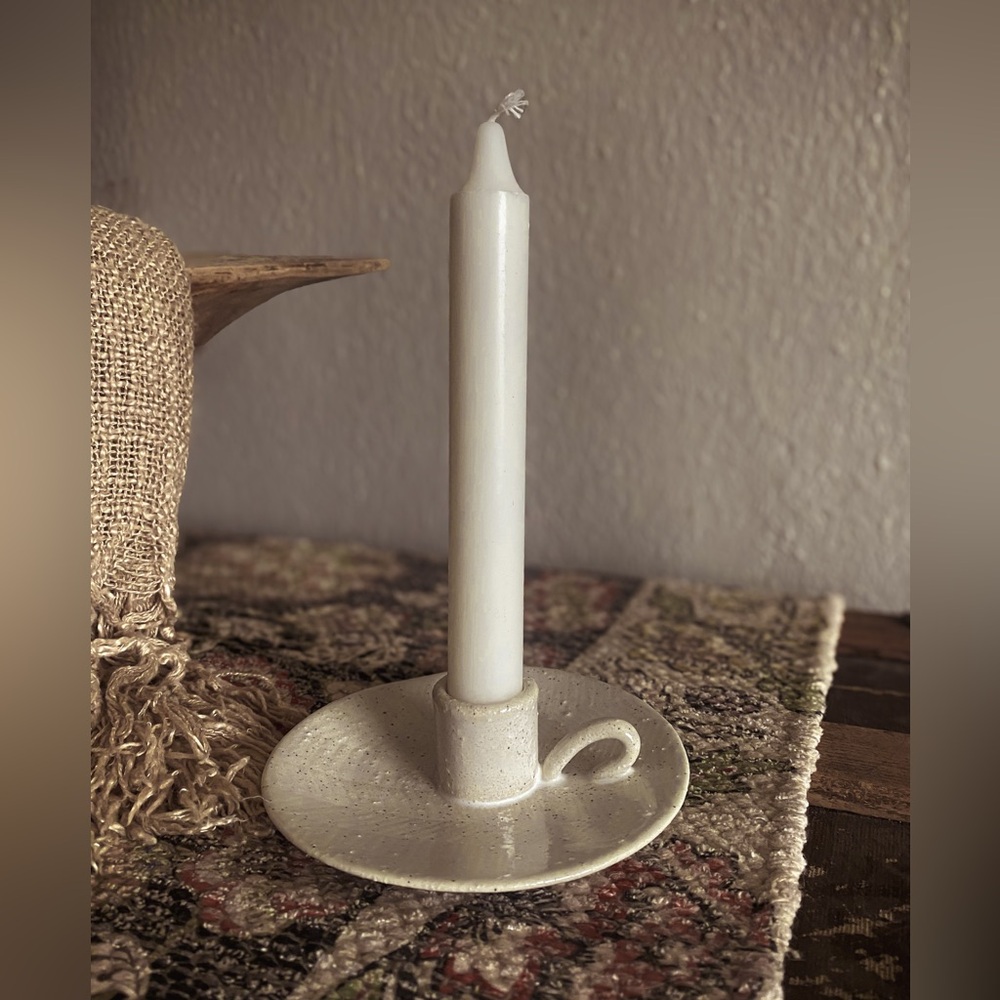 Rustic Vintage Cream Ceramic Taper Candle Holder